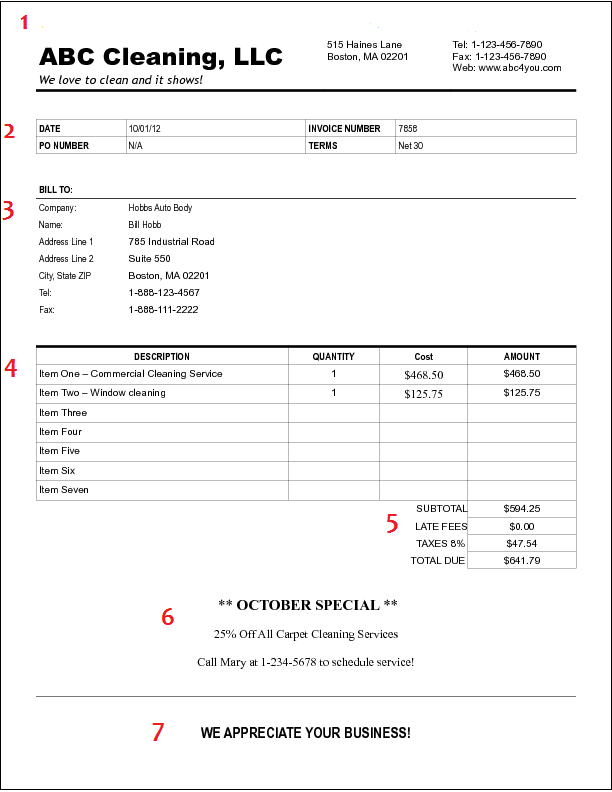 Cleaning Business Invoice Example